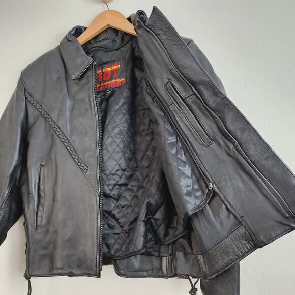Vintage Hot Leathers Braided Leather Moto Biker Jacket Side Lace-Up Fringe M - Picture 12 of 15